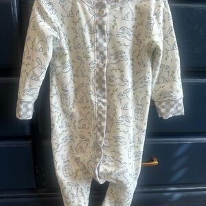 Infant Bunny-Print Footed Pajamas in White with Gray Trim